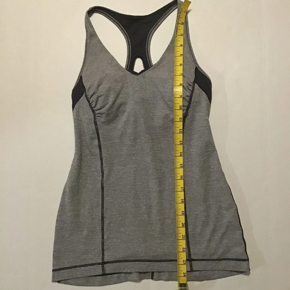 Lululemon Athletica Women’s Tank Top Keyhole Racerback Gray/White Stripe - Picture 3 of 9